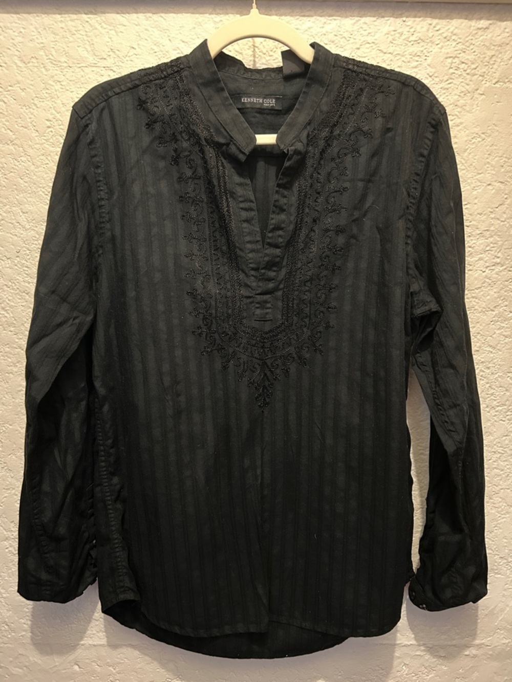 Kenneth Cole Black Embroidered V-Neck Tunic